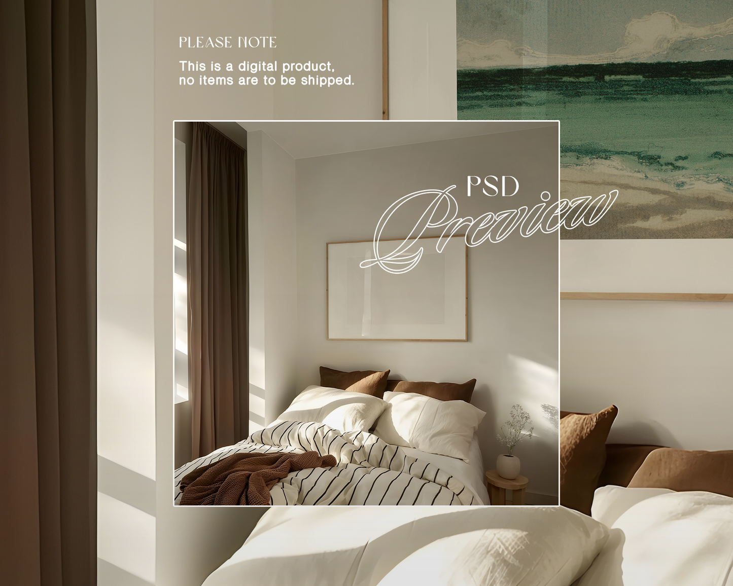 DIN A Landscape Frame in Cosy Bedroom Scene