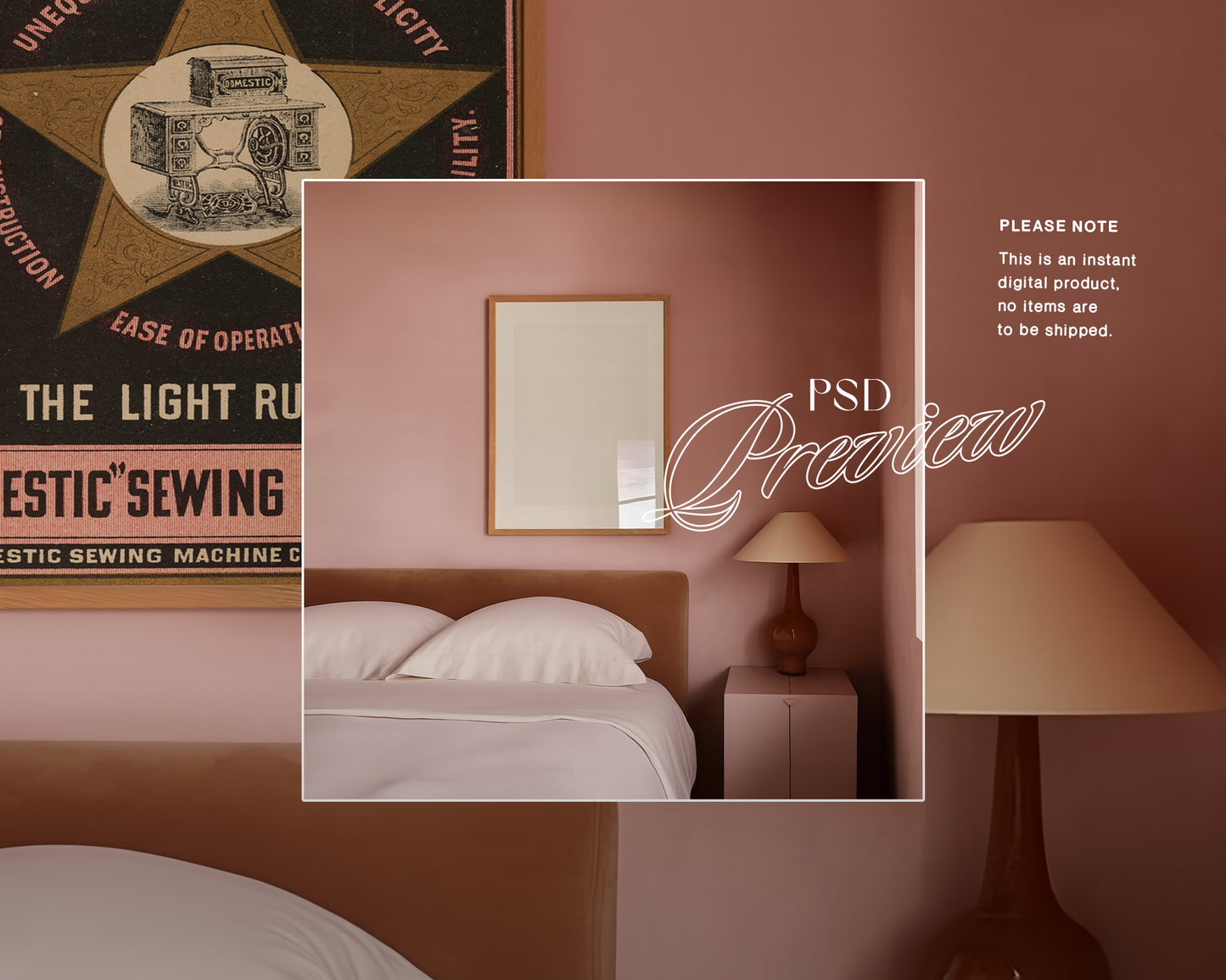 DIN A Vertical Frame in Pastel Pink Bedroom Mockup