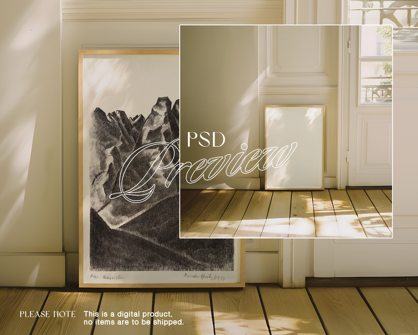 DIN A Wood Frame Golden Light Mockup