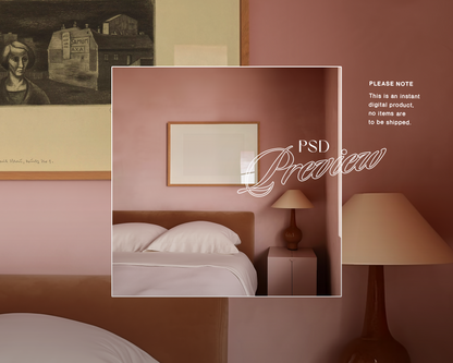 DIN A Horizontal l Frame in Pastel Pink Bedroom Mockup