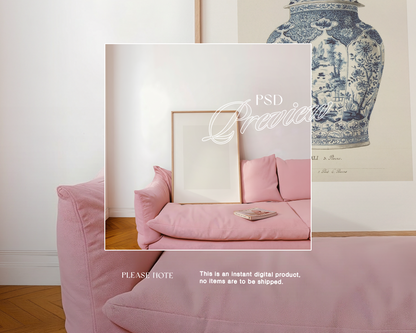 DIN A Frame on Pink Couch Mockup