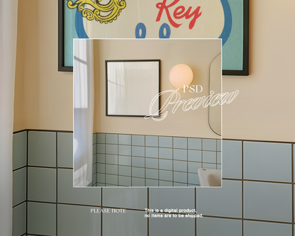 Square Frame in Retro Bathroom Mockup