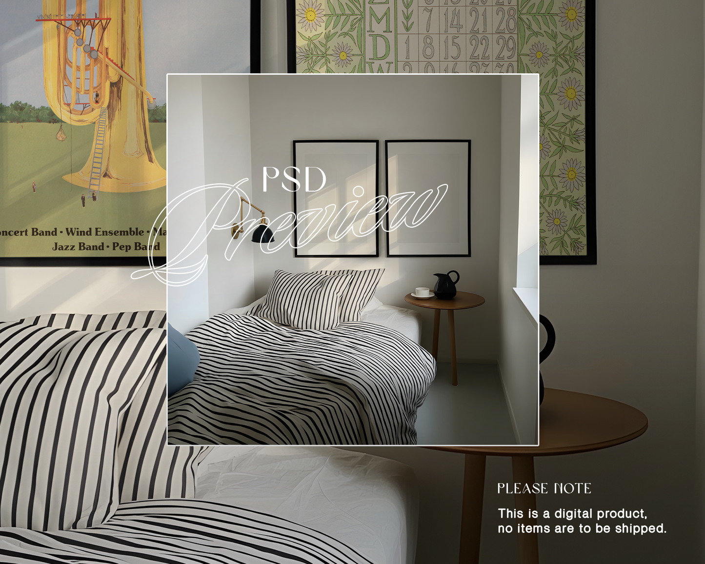 DIN A Set of Two Black Frames Bedroom Mockup