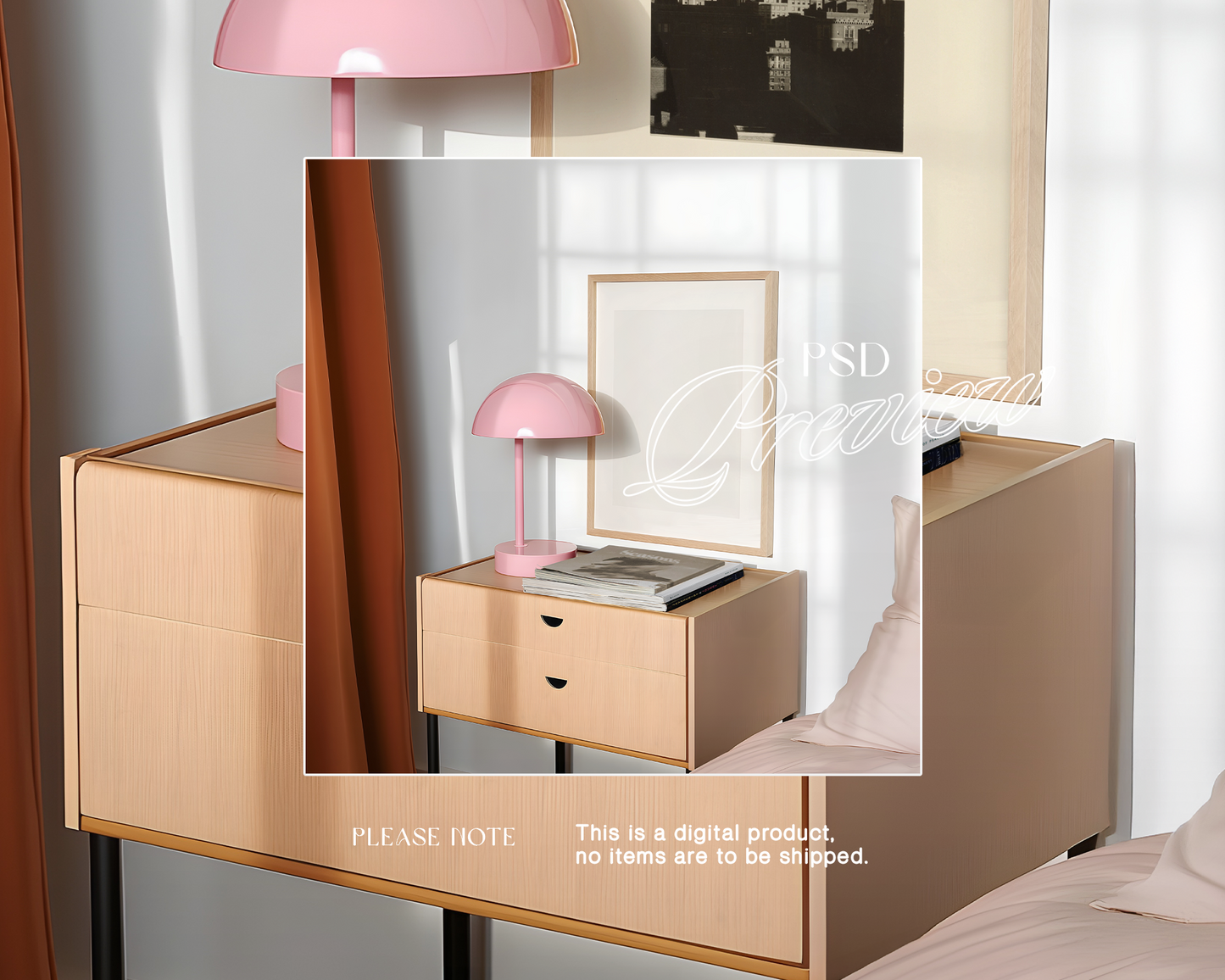 Wood Frame with Pink Lamp Mockup