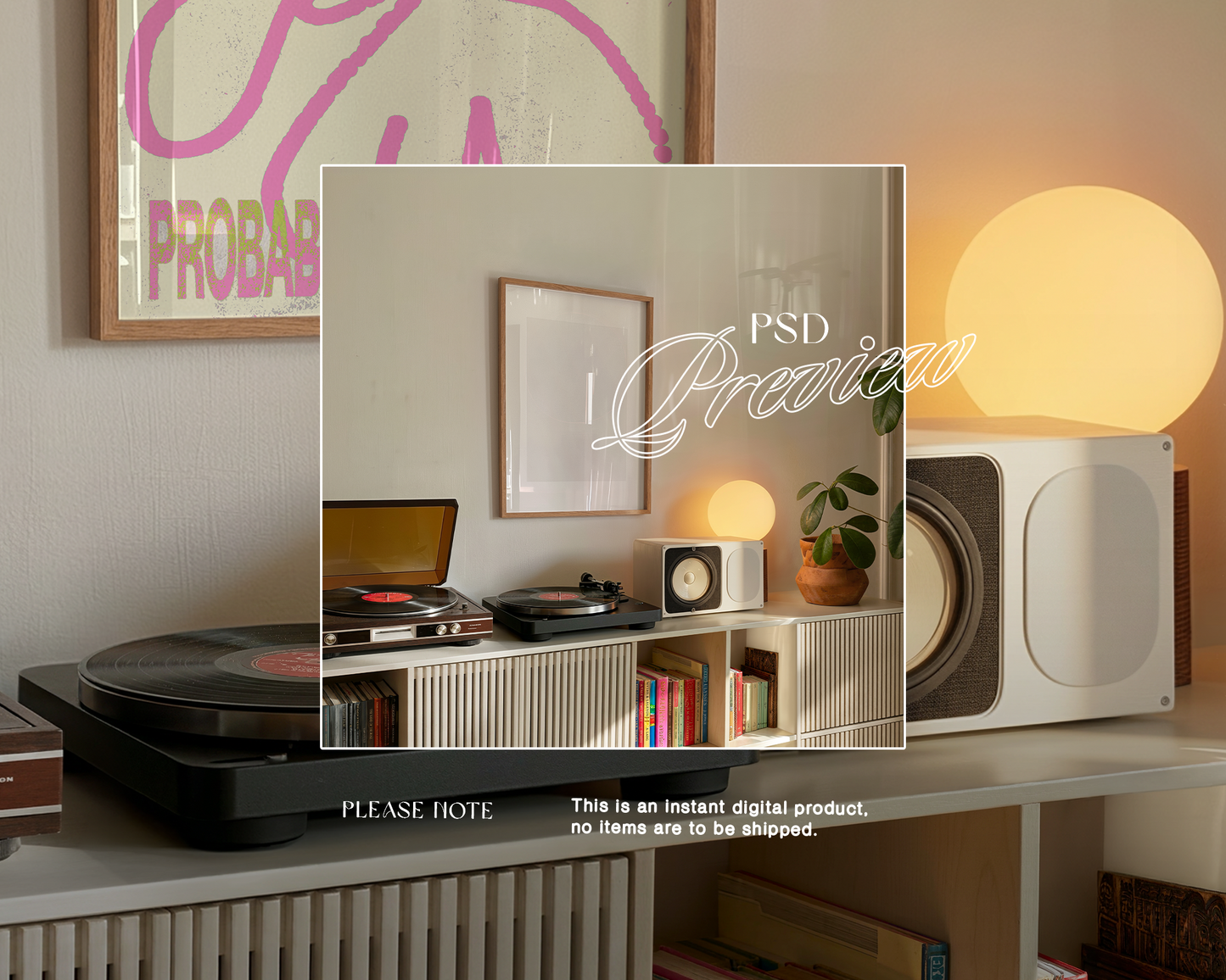 A3 Frame in Retro Scene with Vinyl Players Mockup