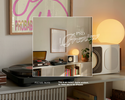 A3 Frame in Retro Scene with Vinyl Players Mockup