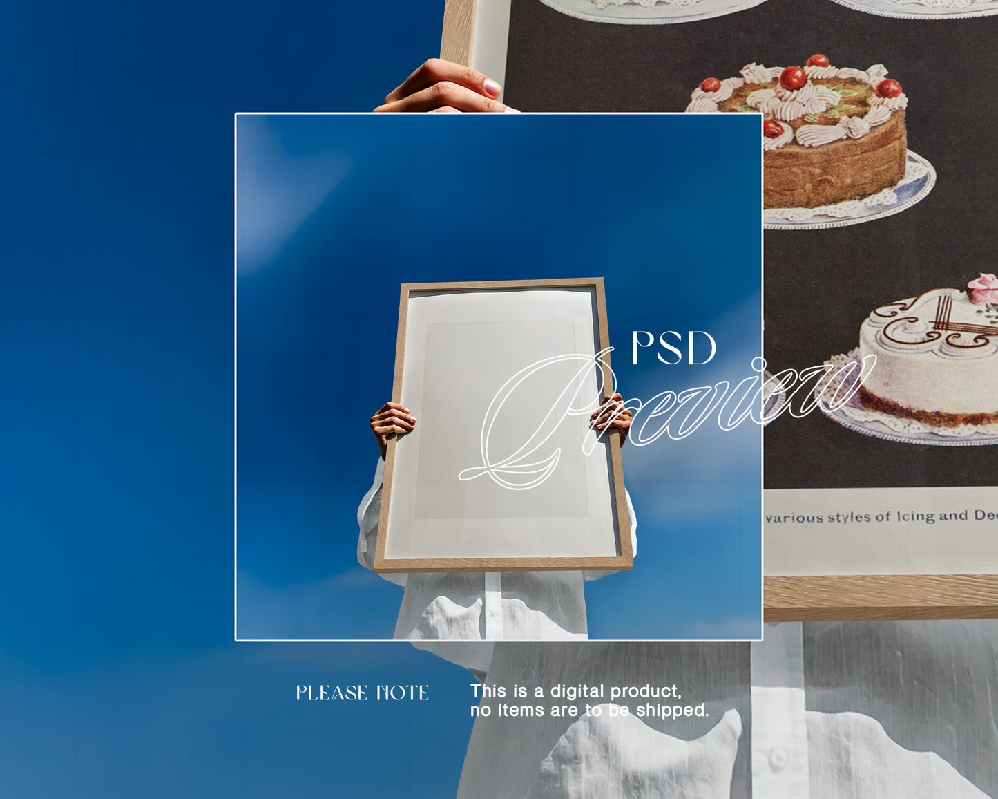 DIN A Wood Frame Blue Sky Mockup