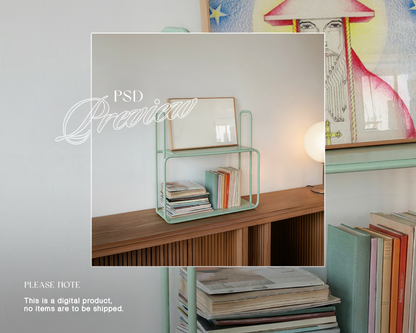 DIN A Landscape Frame on Retro Shelf Mockup