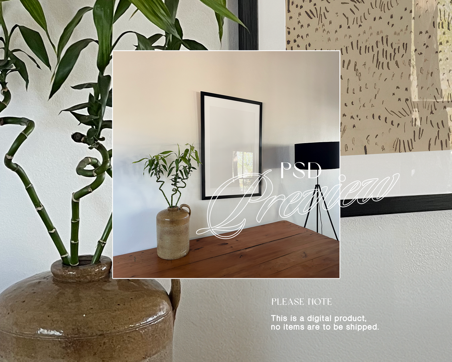 DIN A Black Frame in Minimal Japandi Mockup