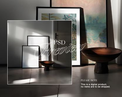 DIN A1 and A2 Black Frames Dramatic Light Mockup