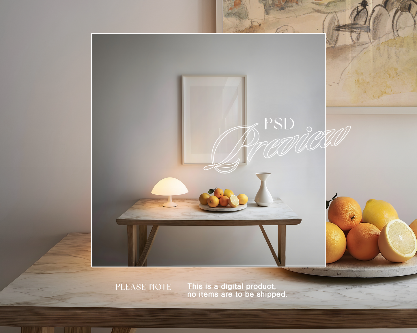 DIN A Frame Interior Scene with Oranges Mockup