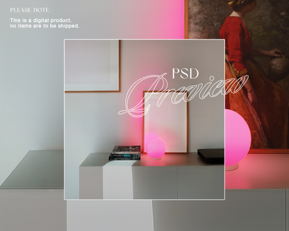 DIN A3 and Optional A2 Frame Pink Lamp Mockup