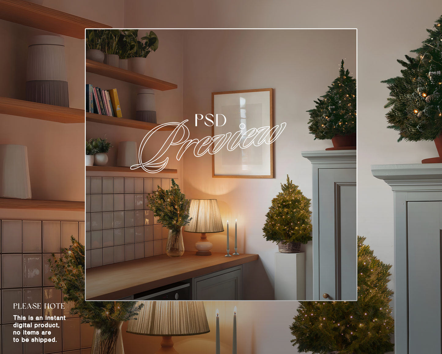 DIN A Wood Frame Festive Kitchen Mockup