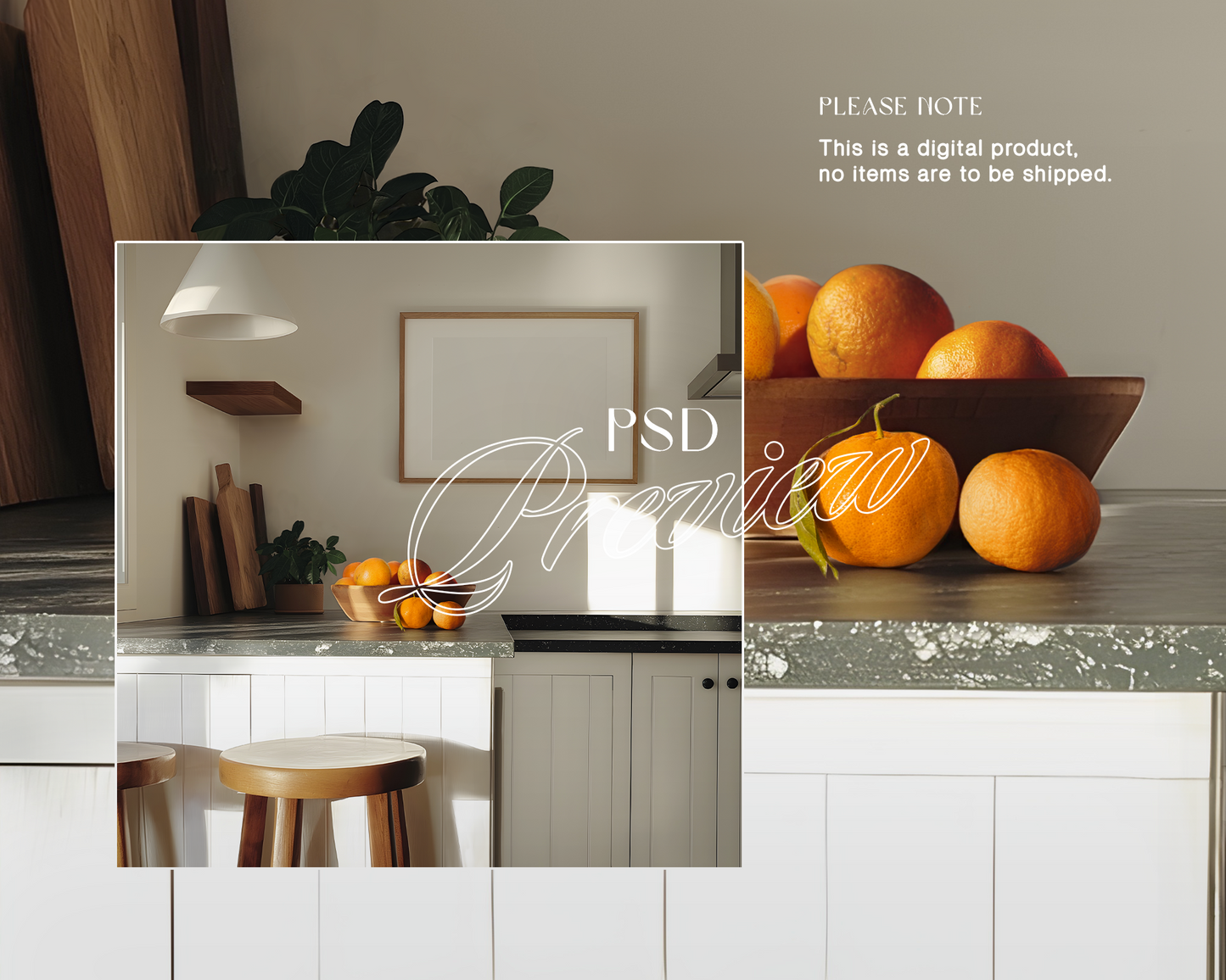 DIN A Landscape Frame in Classic Kitchen Mockup