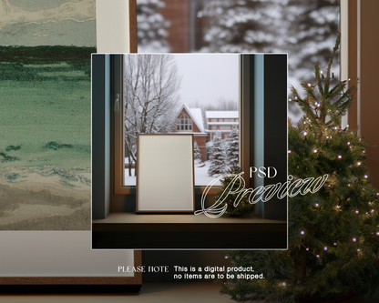 DIN A Wood Frame in Festive Windowsill Scene Mockup