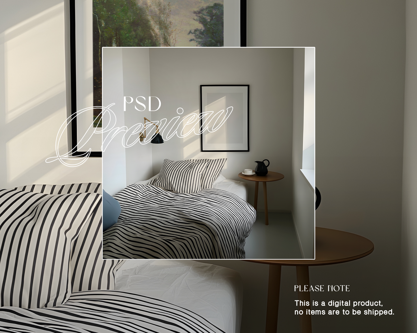 DIN A Black Frame Trendy Boho Bed Mockup