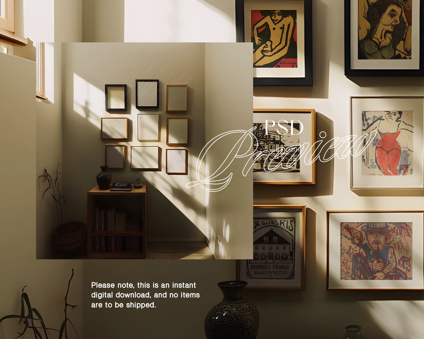 4x5 Gallery Wall Japandi Interior Mockup