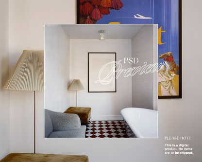 DIN A Black Frame in Retro Bathroom Interior