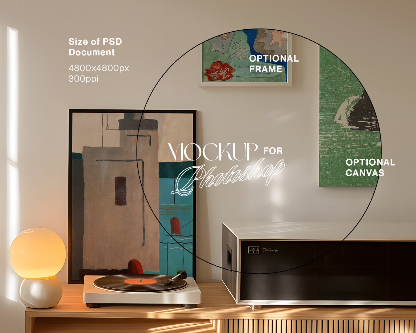 DIN A Frames Retro Scene with Vinyl Player Mockup