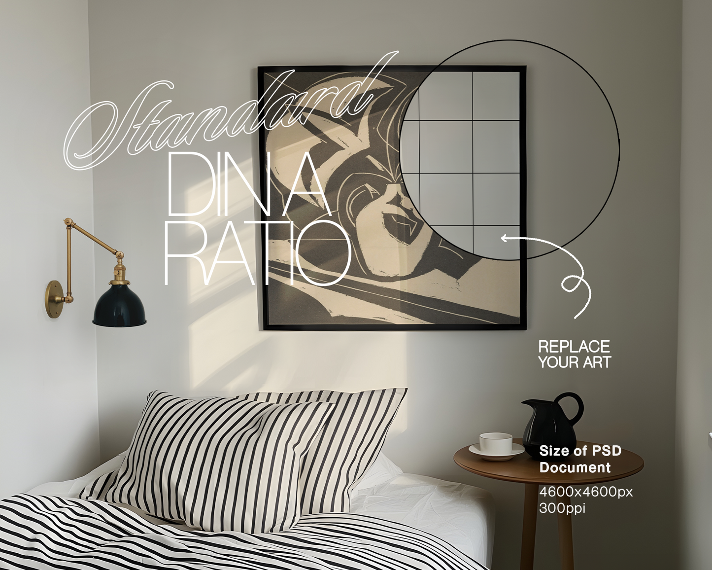 Square Black Frame in Minimalist Bedroom Mockup