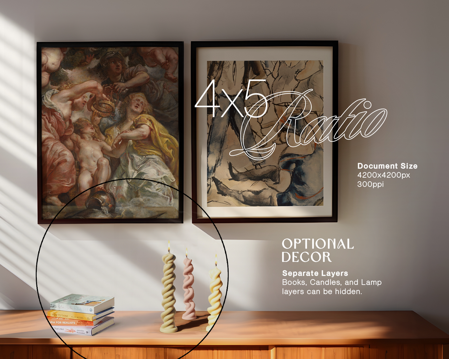 Two 4x5 Frames with Decor Options Interior Mockup