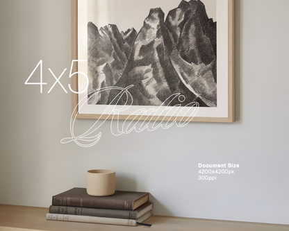 4x5 Landscape Frame Minimal Shelf with Books Mockup