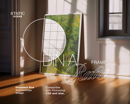 DIN A Leaning Frame with Dramatic Lighting Mockup