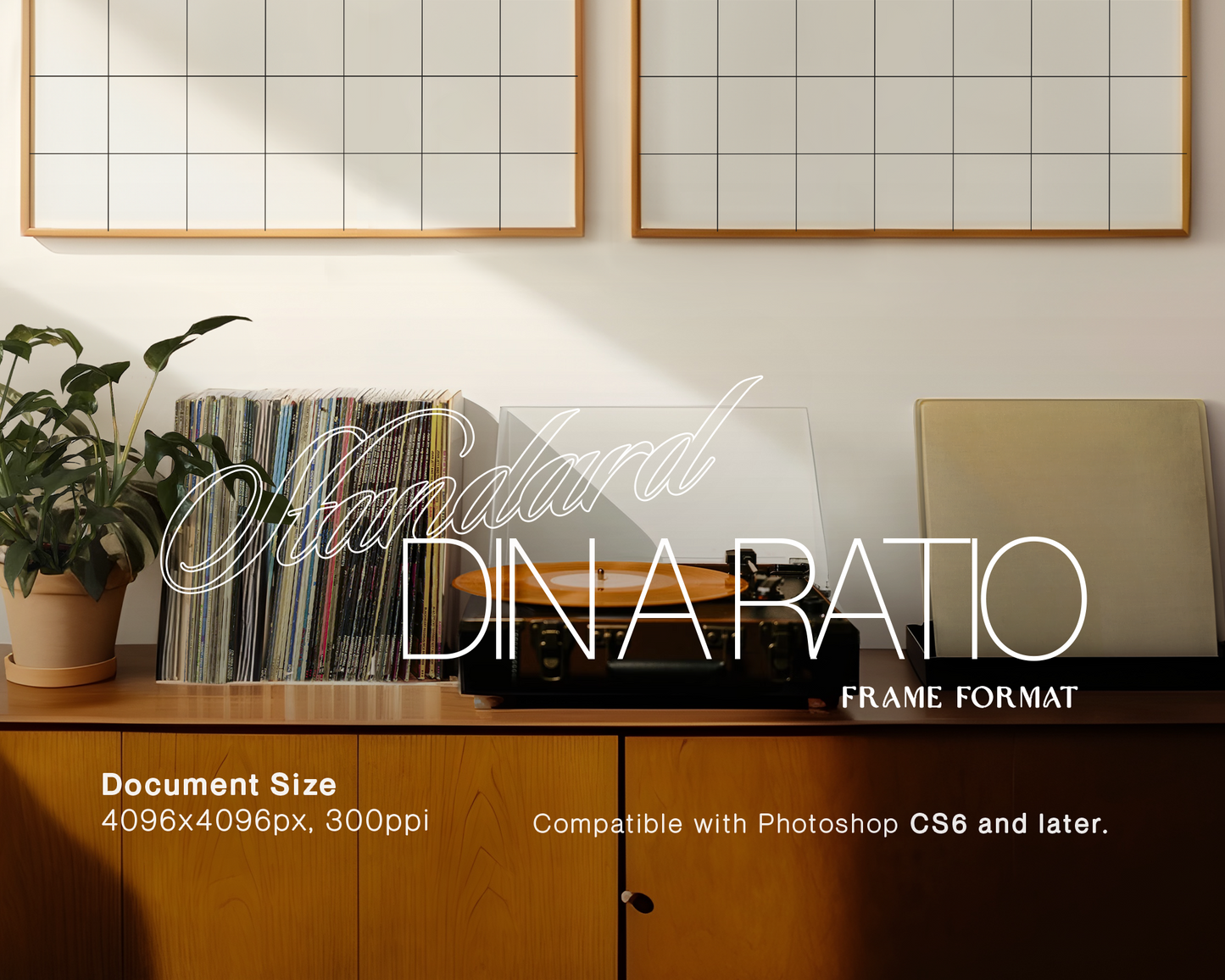 DIN A Landscape Frames & Mid-Century Sideboard Mockup