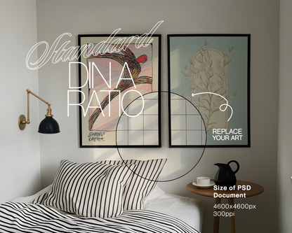 DIN A Set of Two Black Frames Bedroom Mockup
