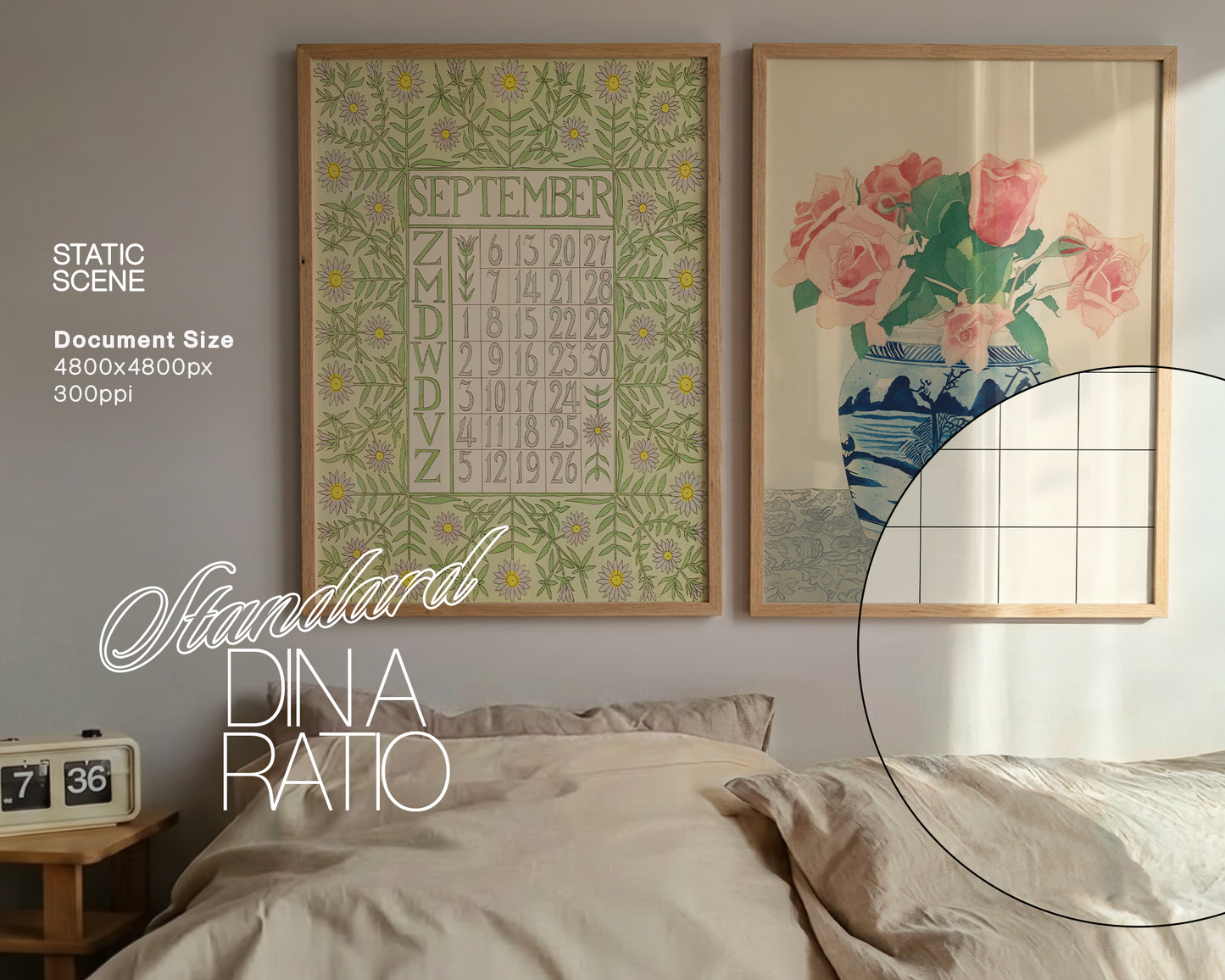 Set of Two Frames Lilac Sheets Bedroom Mockup