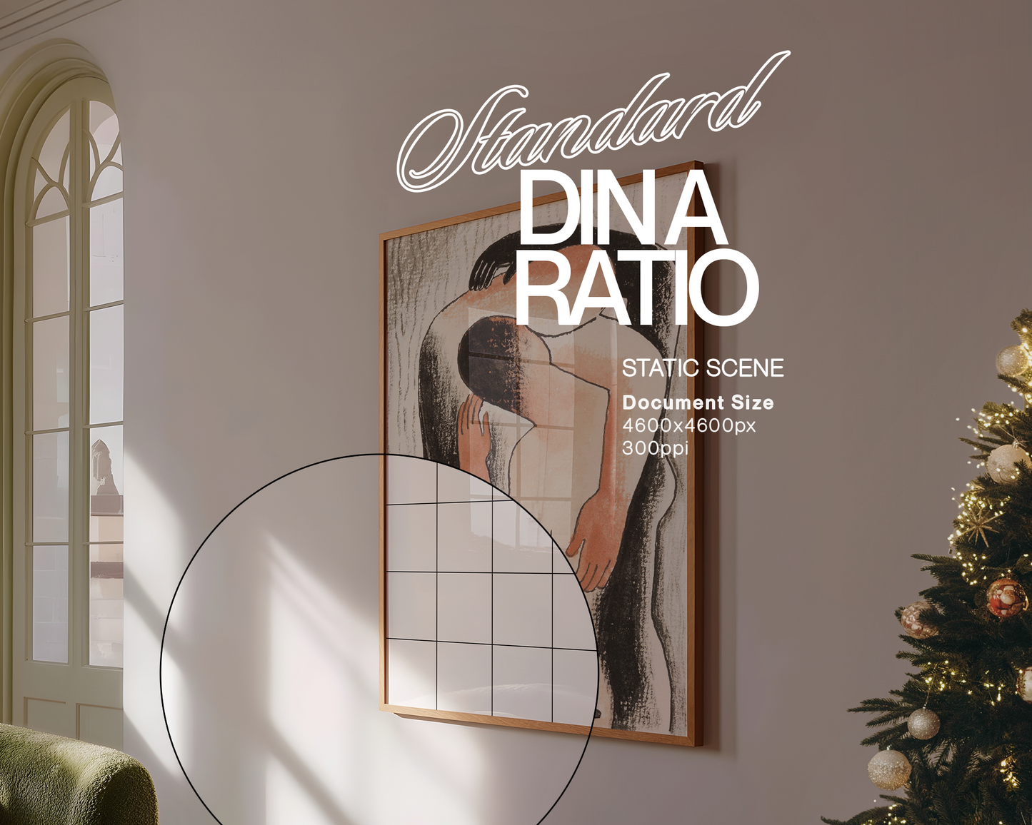DIN A Wood Frame in Christmas Retro Scene Mockup