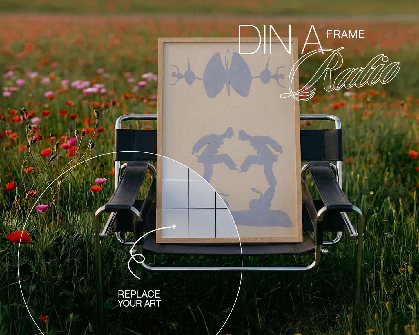 DIN A Frame on Wassily Chair in Poppy Field Mockup