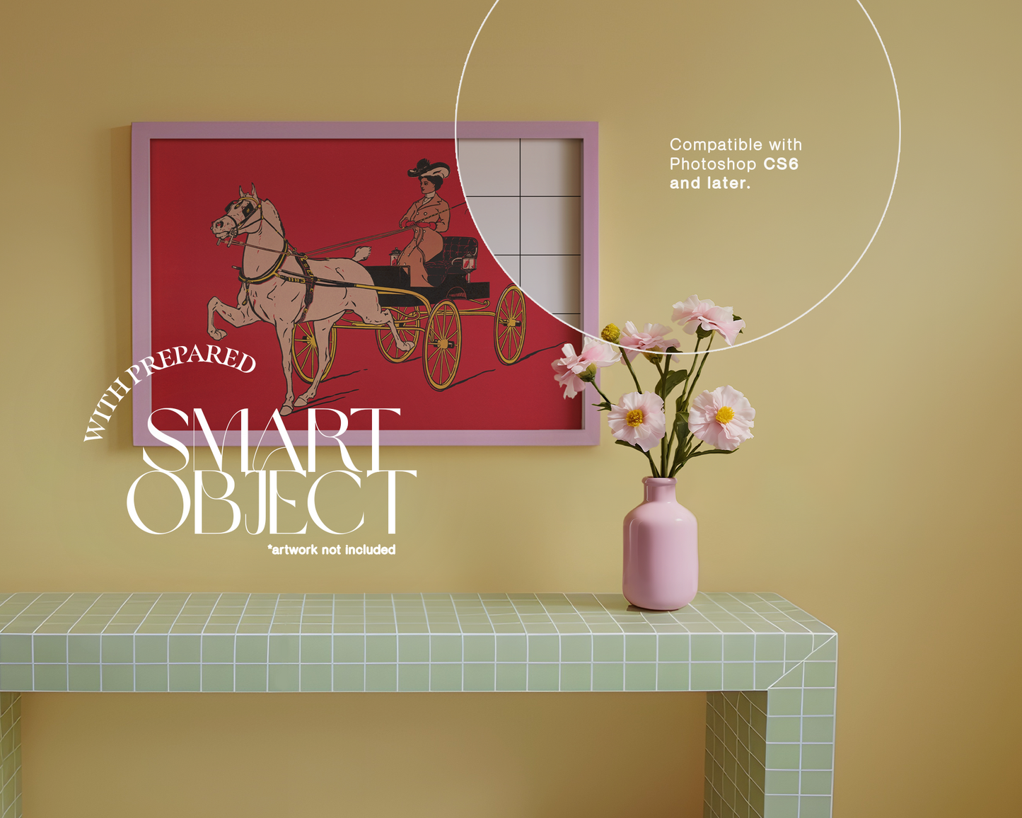 DIN A Pink Landscape Frame in Retro Scene Mockup