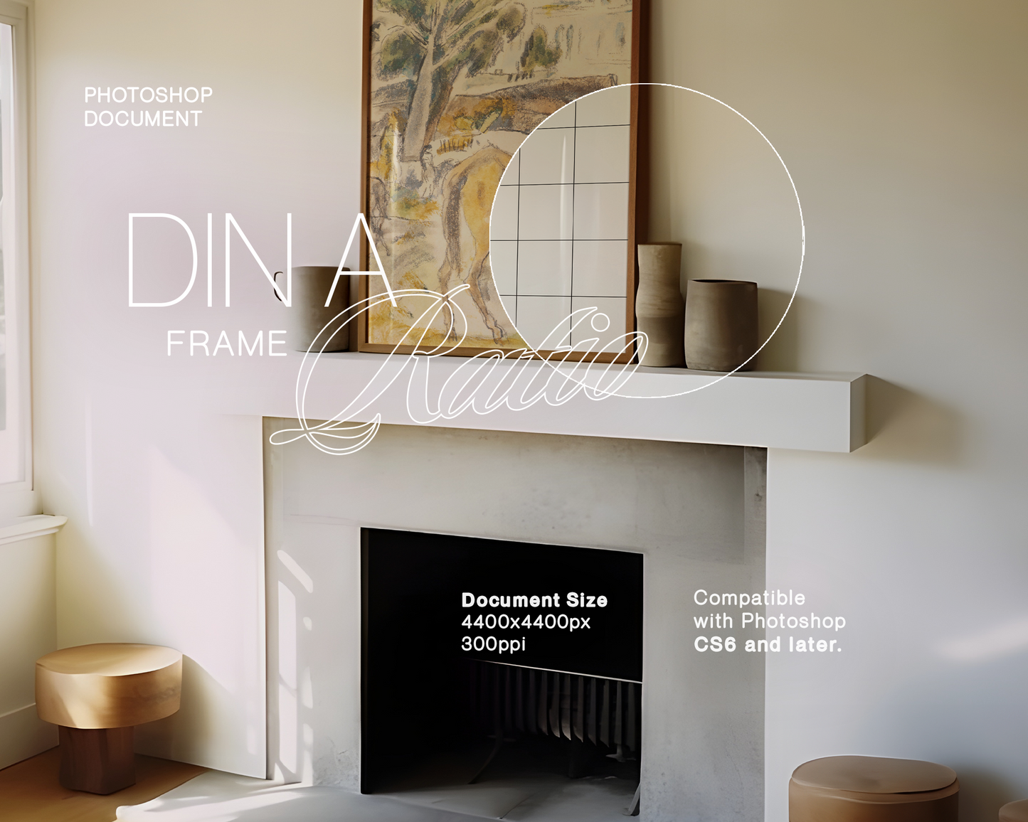 DIN A Frame Above Fireplace with Sunlight Mockup