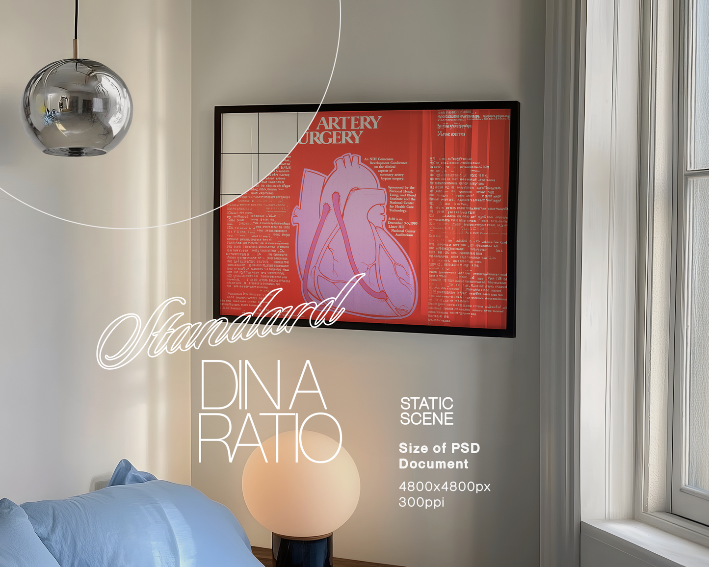 DIN A Black Landscape Frame Retro Bedroom Mockup