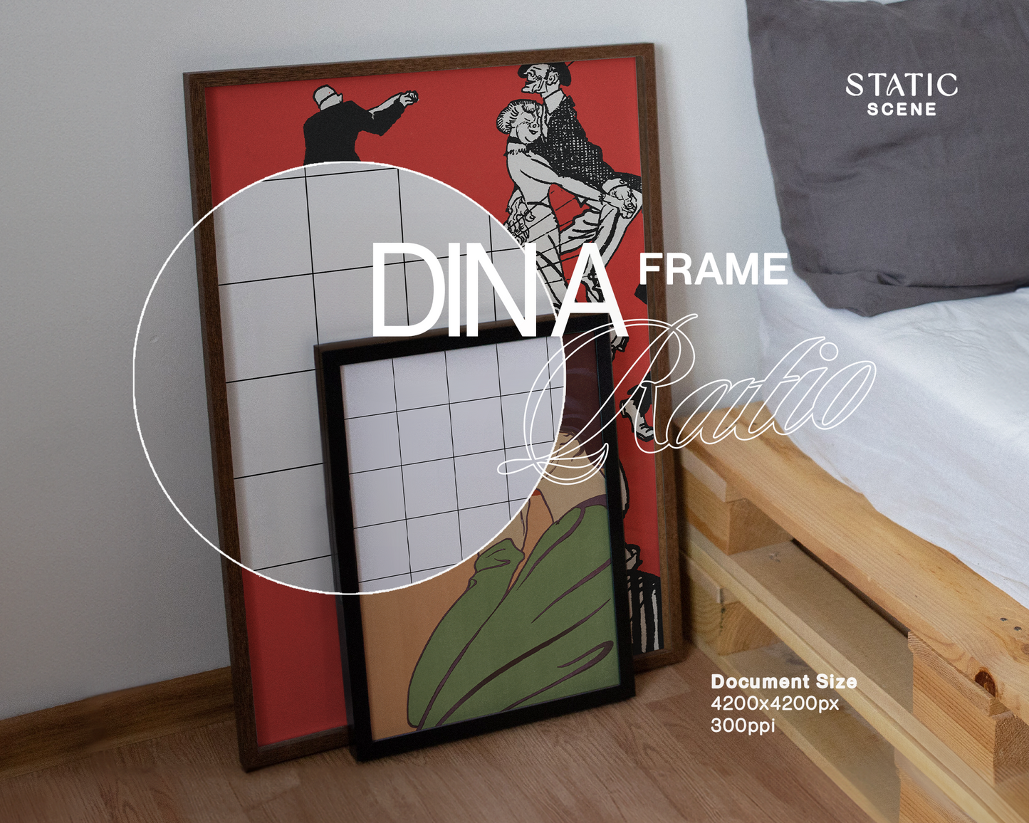 A2 and A4 Leaning Frames Bedroom Freebie Mockup