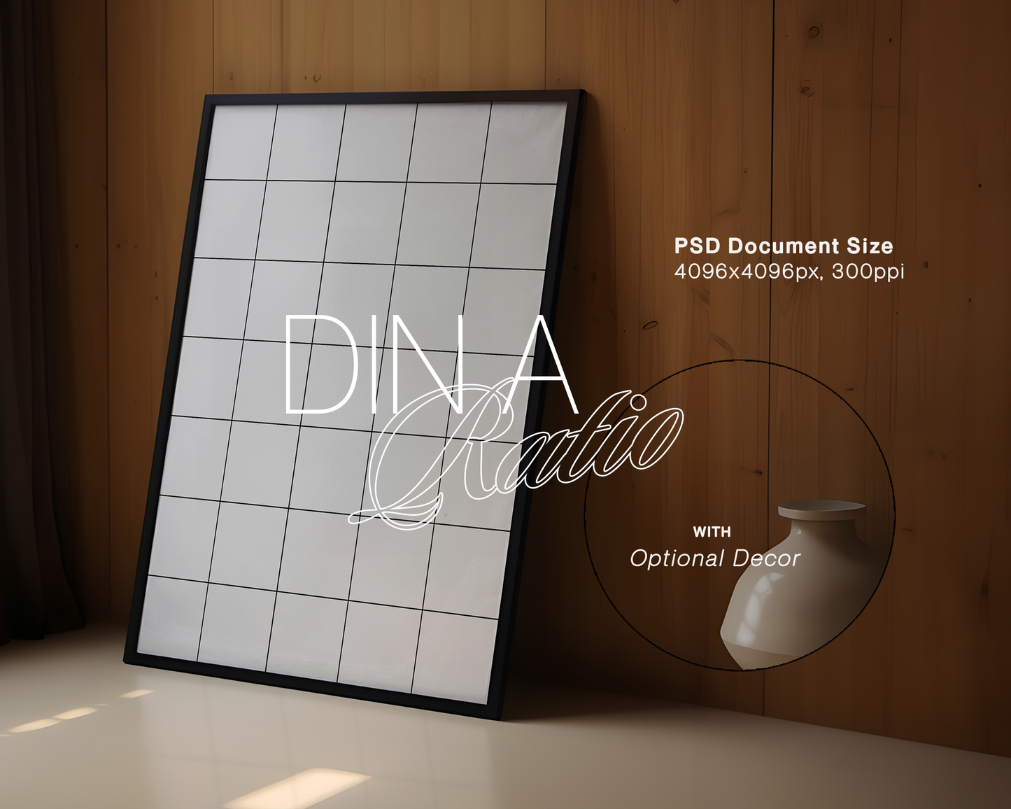 DIN A Black Frame with Optional Decor Moody Mockup