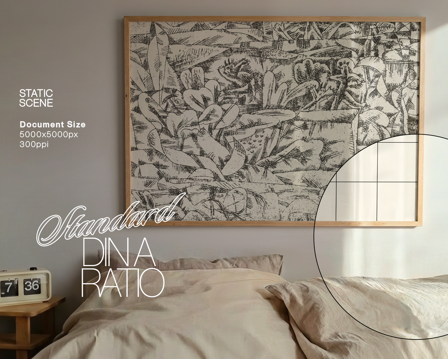 Landscape Frame Lilac Sheets Bedroom Mockup