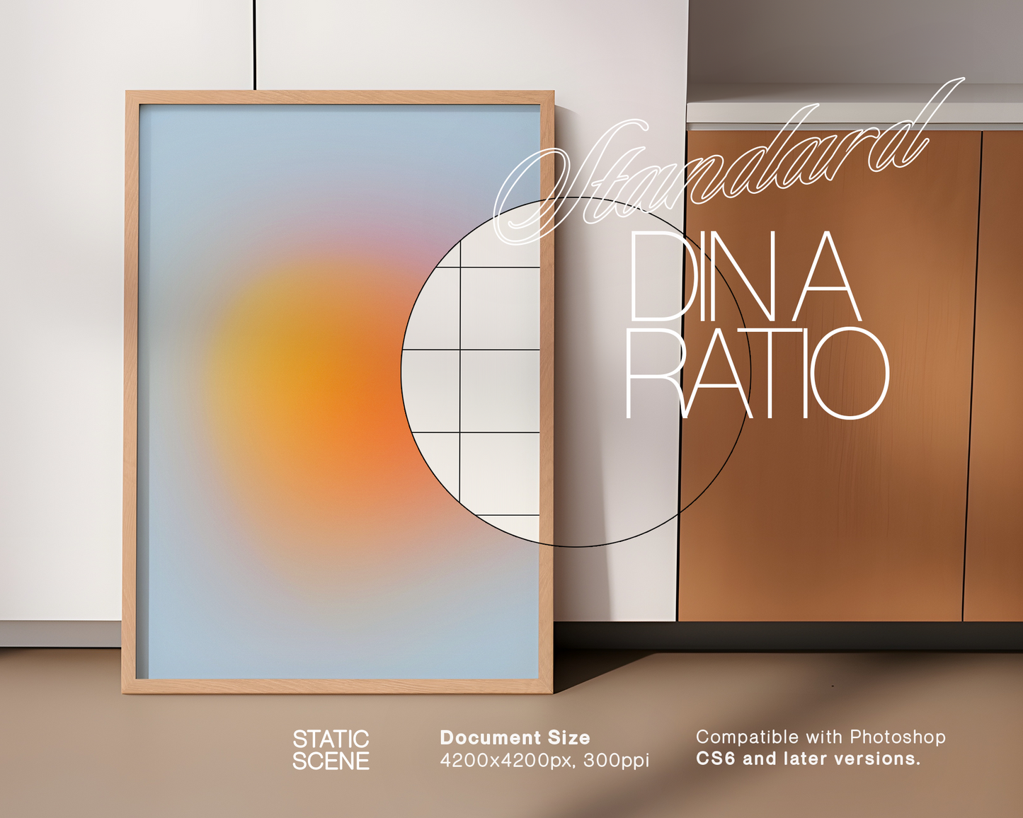 DIN A Minimalist Wooden Frame Scene Mockup