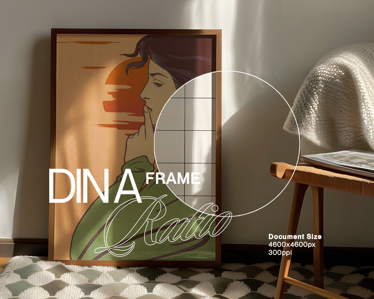 DIN A Leaning Frame with Fluffy Rug Mockup