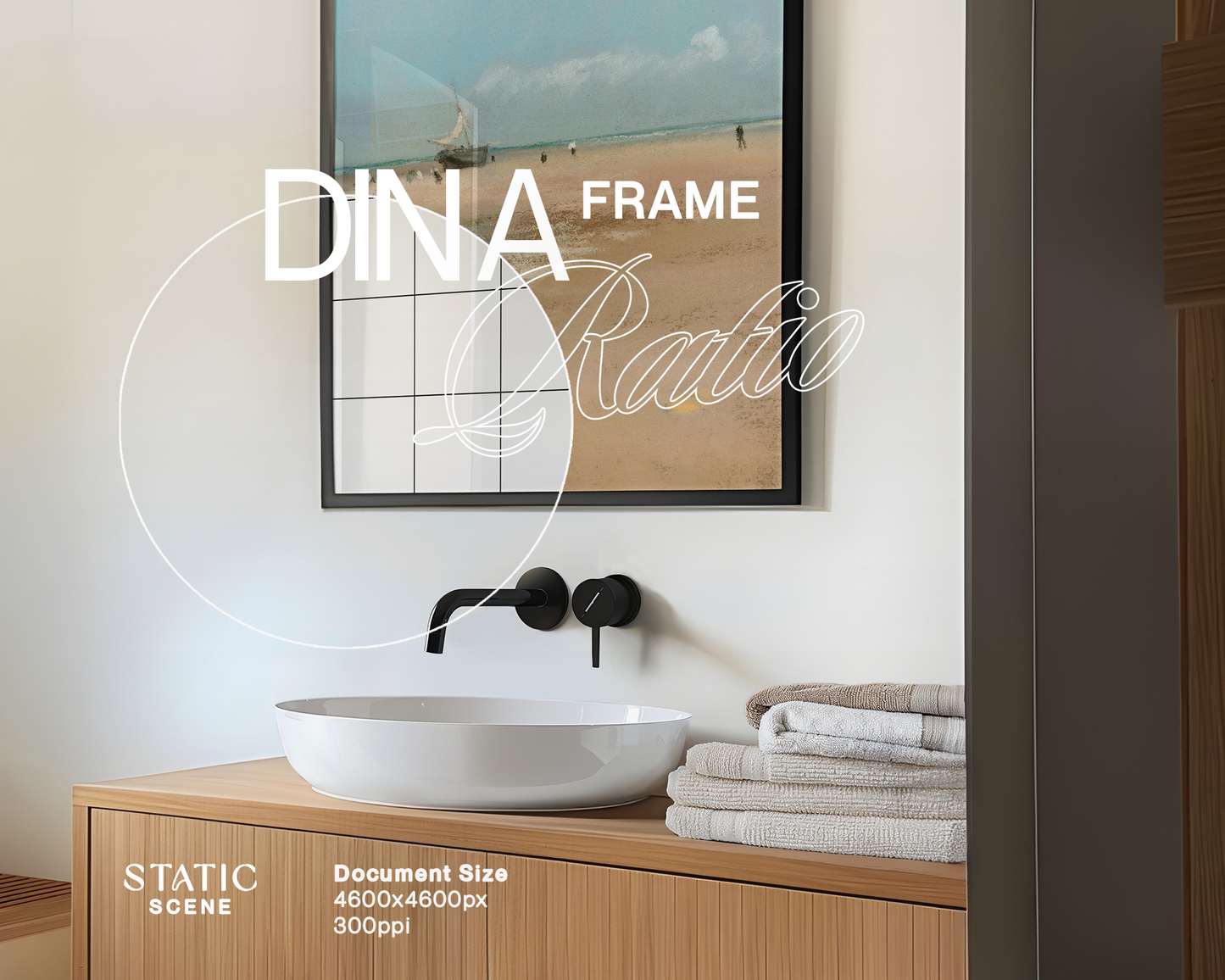 DIN Black Frame Lux Japandi Bathroom Mockup