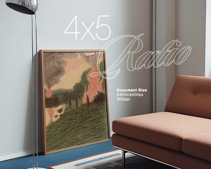 4x5 Wood Frame in Retro Interior Mockup