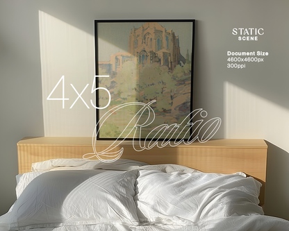 4x5 Black Frame on Headboard in Bedroom Mockup