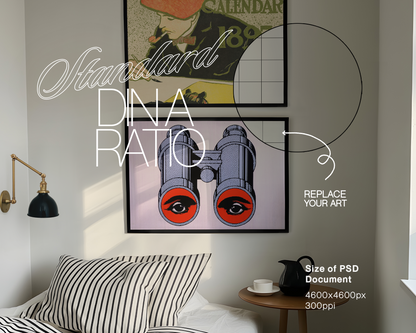 DIN A Set of Two Black Frames in Bedroom Scene Mockup