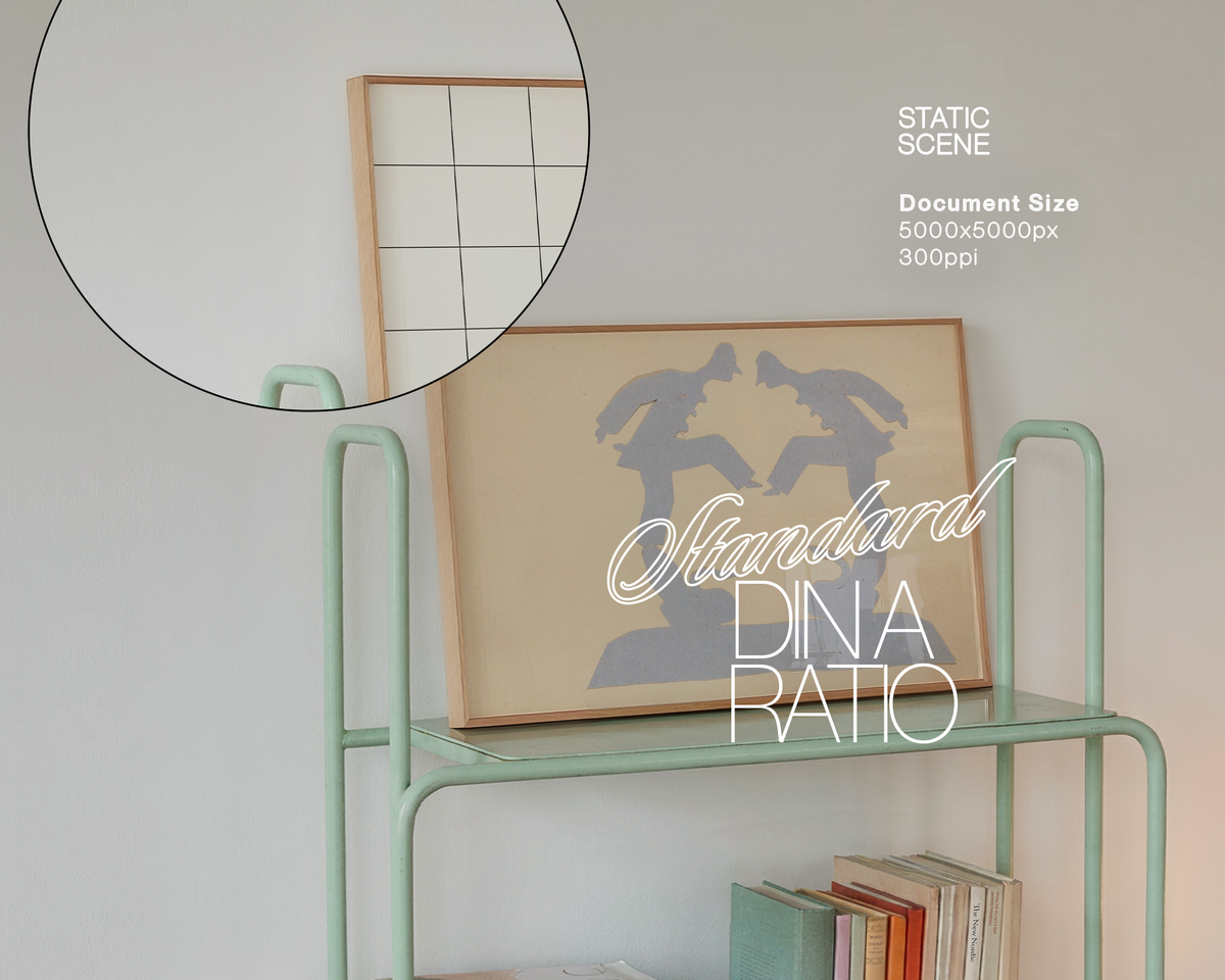 DIN A Landscape Frame on Retro Shelf Mockup