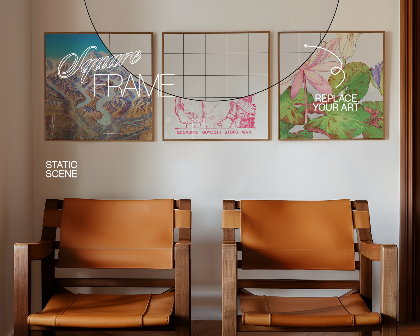 Three Square Frames in Retro Interior