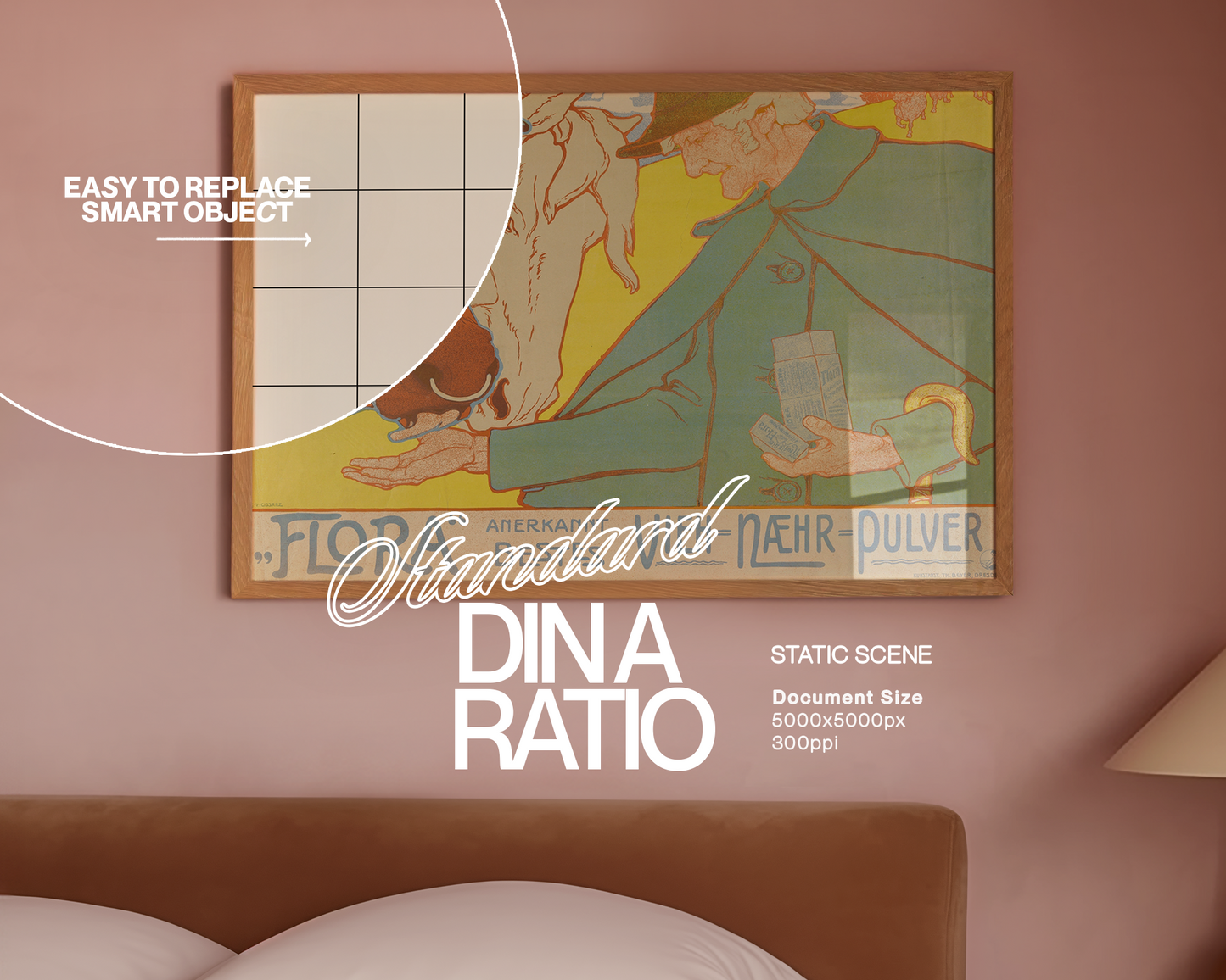 DIN A Horizontal l Frame in Pastel Pink Bedroom Mockup