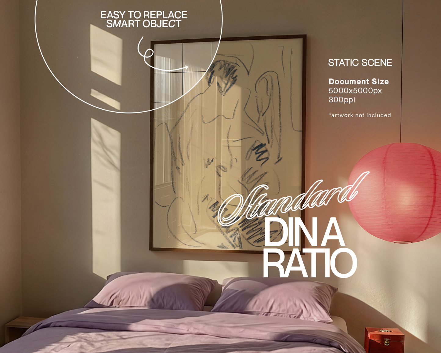 DIN A Vertical Frame Vibrant Bedroom Mockup