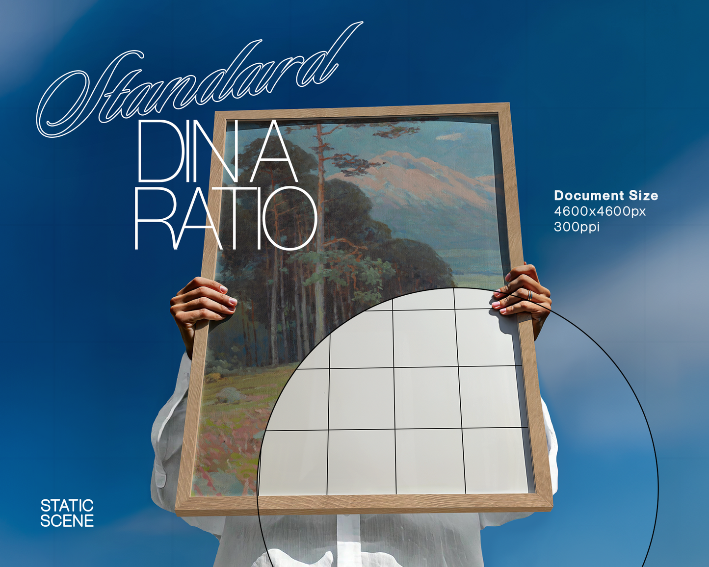 DIN A Wood Frame Blue Sky Mockup