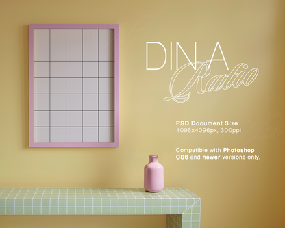 DIN A Pink Frame Yellow Pastel Scene Mockup